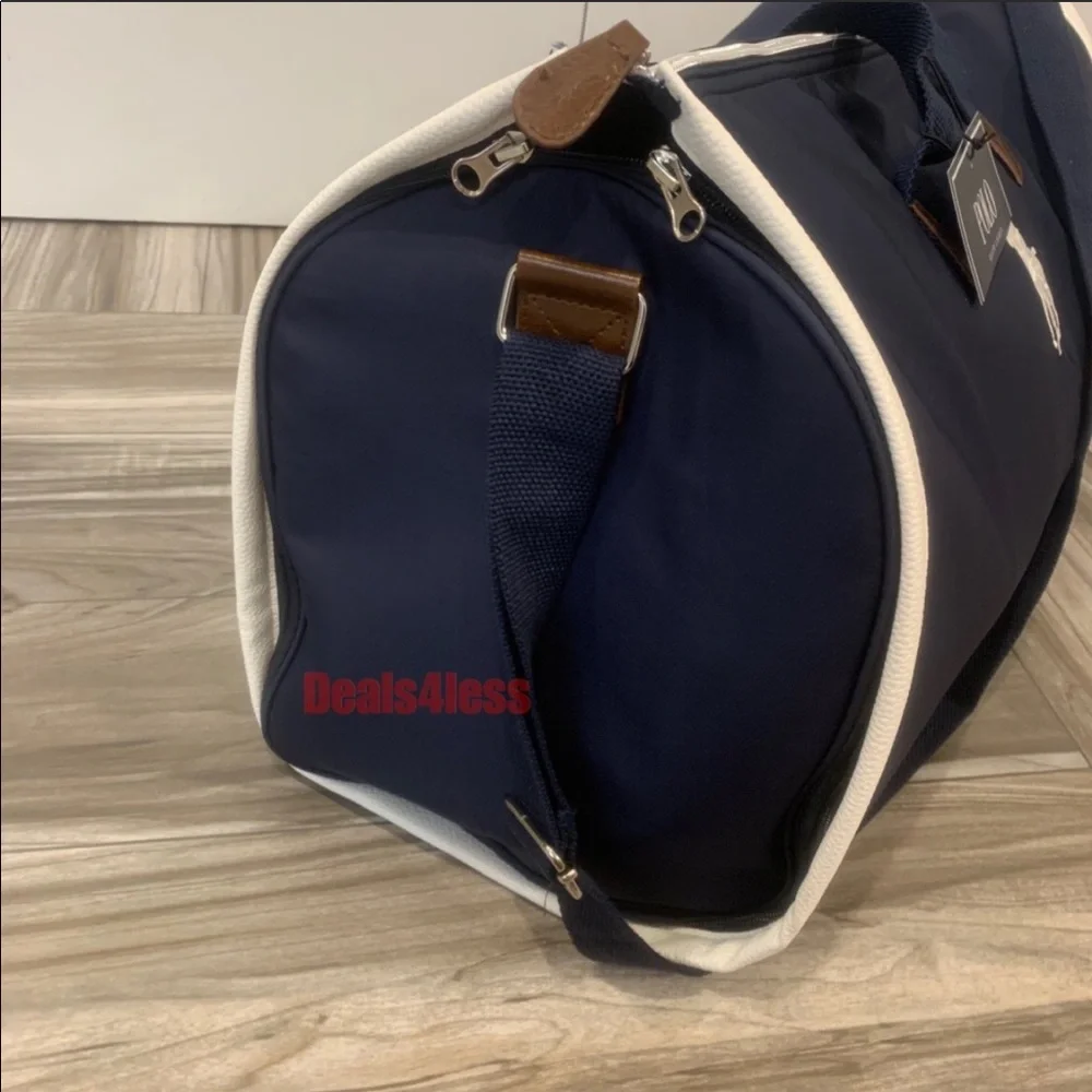 Ralph Lauren Navy Duffel and Garment Travel Set with White Trim